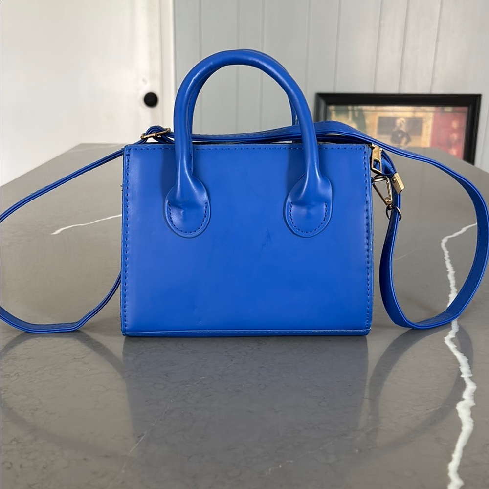 Blue Women's Handbag with blue sequin mini bag with sliver chain handle